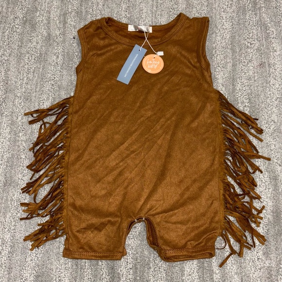 Baileys Blossoms Other - NWT Baileys Blossoms Brown Fringe Sleeveless Onesie Western Boho 6-12 Months